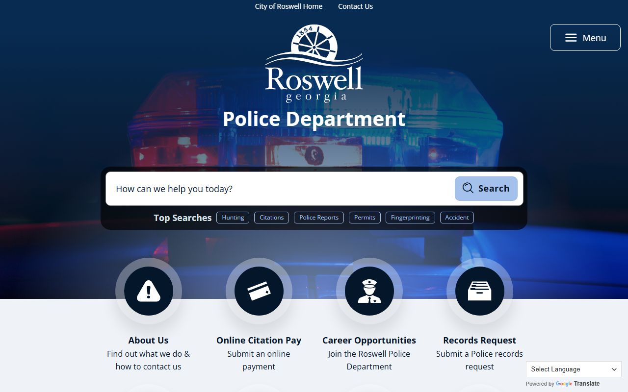 Roswell Police Department website for criminal history records