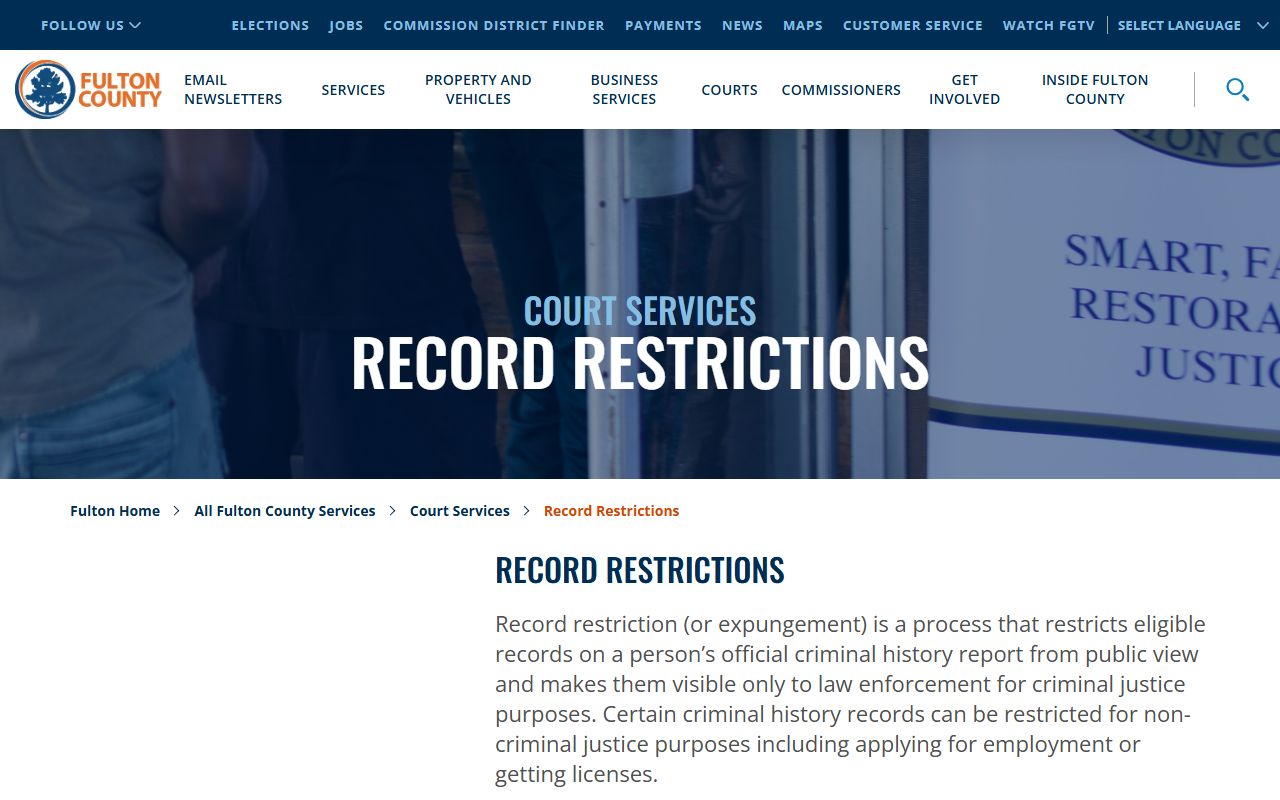 Fulton County record restrictions page for criminal history