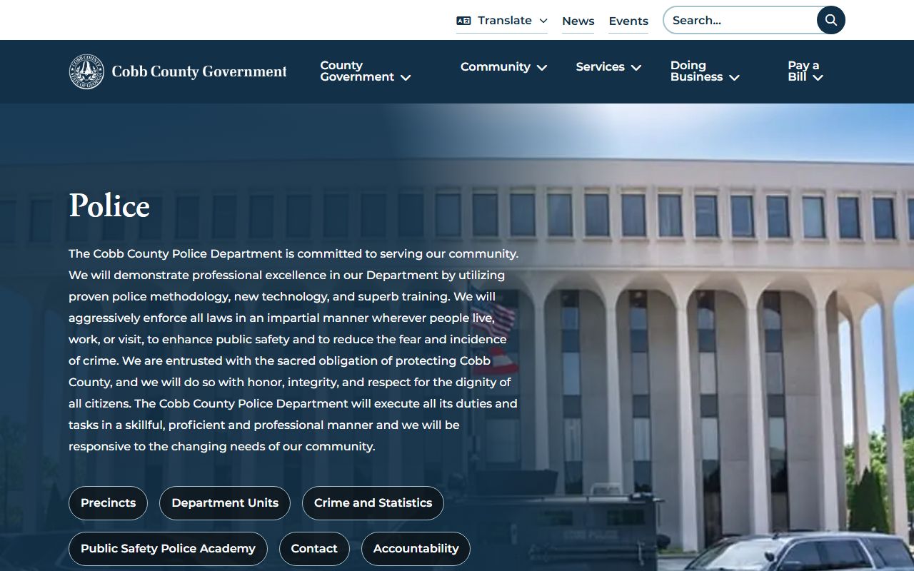 Cobb County Police Department criminal history page