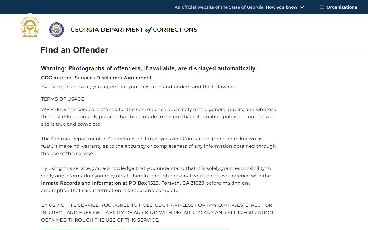 Georgia Department of Corrections offender search database